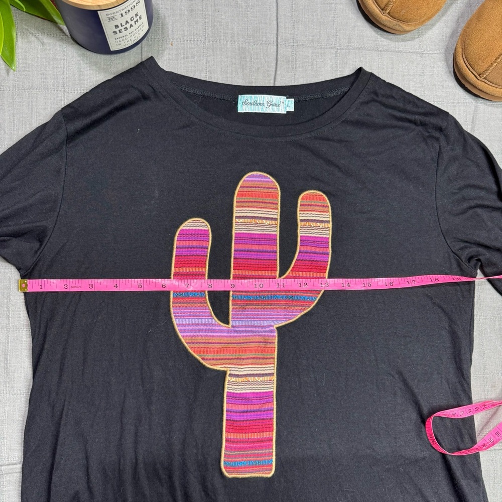 Southern Grace Black Top with Striped Cactus Design - Picture 7 of 9